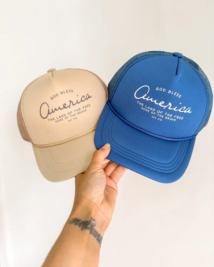 God Bless America - Land of the Free Trucker Hat Saved by Grace Co.