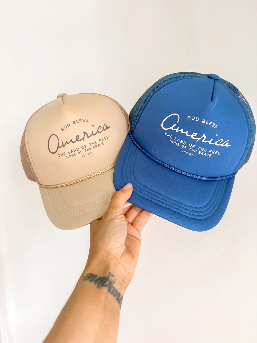 God Bless America - Land of the Free Trucker Hat Saved by Grace Co.