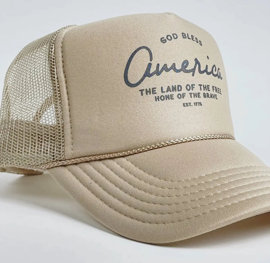 God Bless America - Land of the Free Trucker Hat Saved by Grace Co.