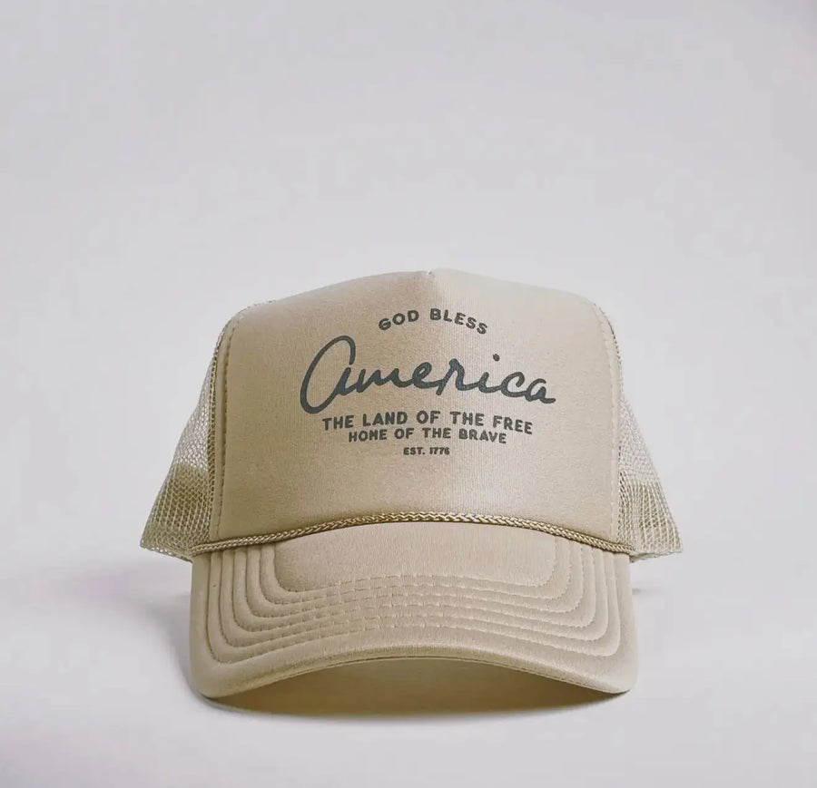 God Bless America - Land of the Free Trucker Hat Saved by Grace Co.
