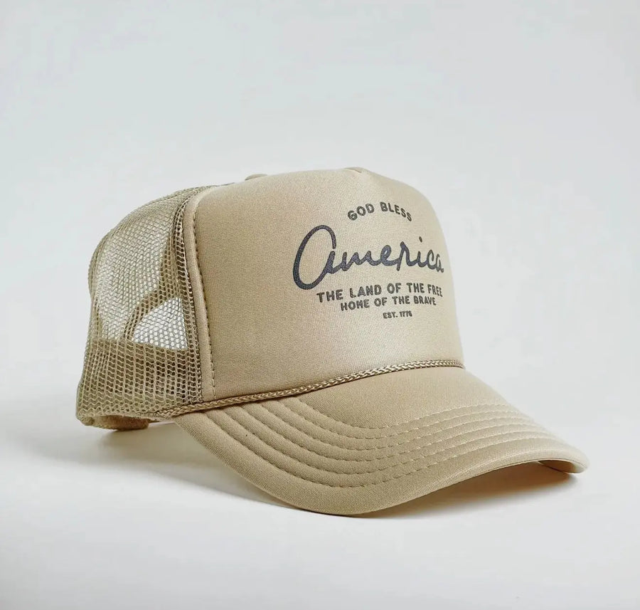 God Bless America - Land of the Free Trucker Hat Saved by Grace Co.