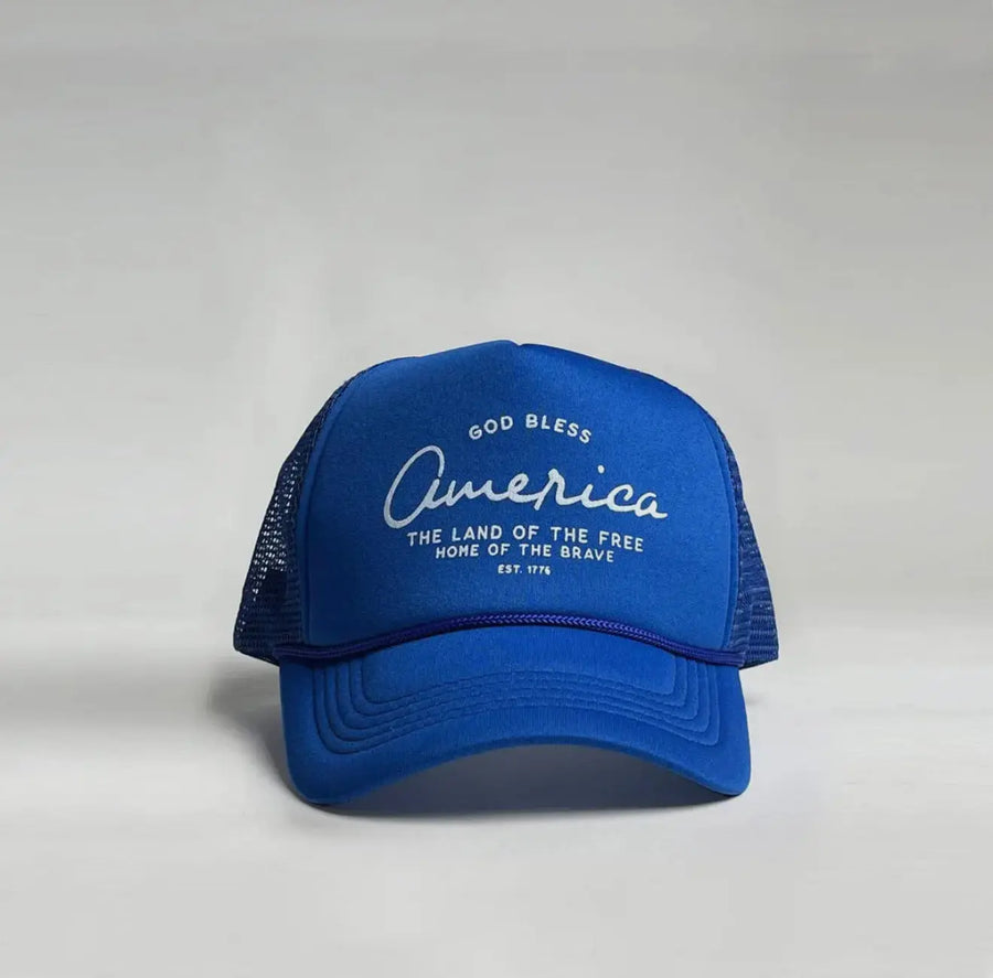 God Bless America - Land of the Free Trucker Hat Saved by Grace Co.