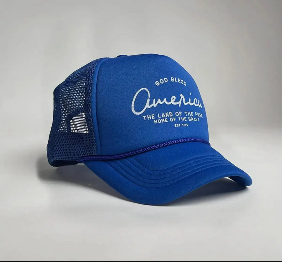 God Bless America - Land of the Free Trucker Hat Saved by Grace Co.