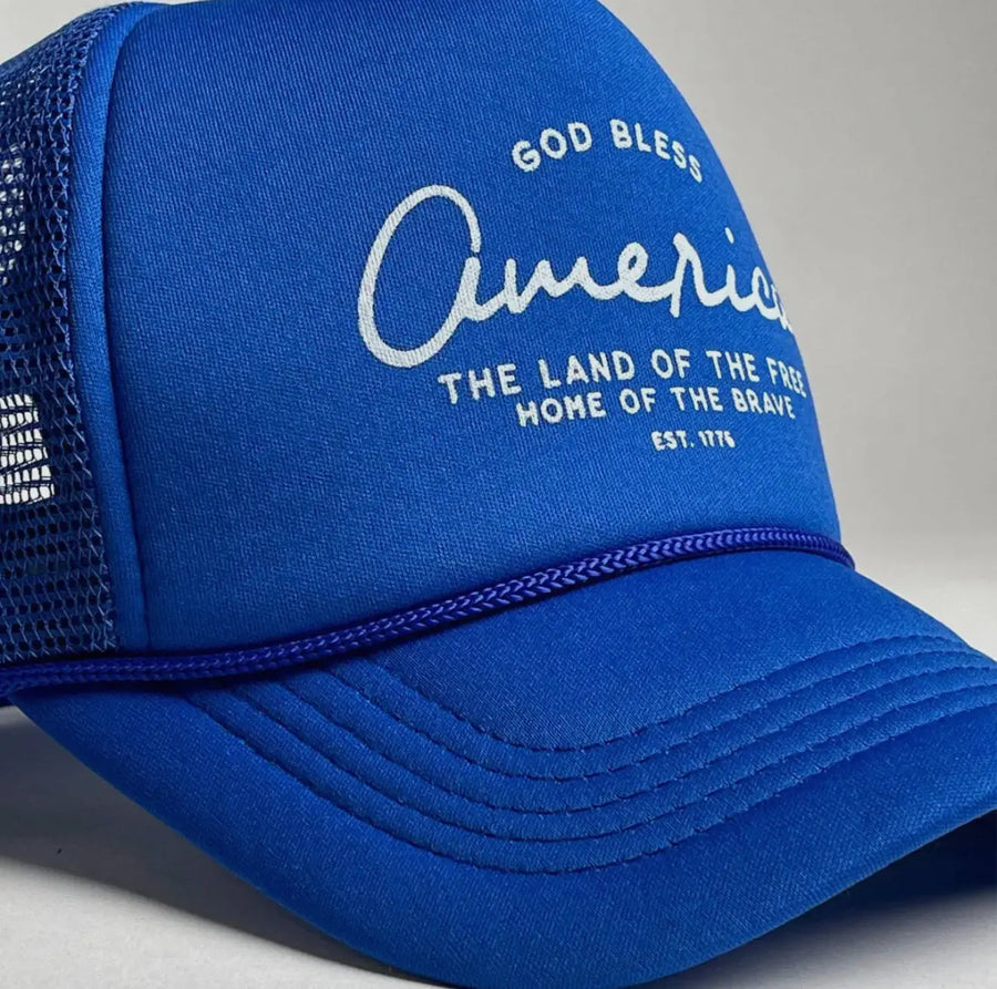 God Bless America - Land of the Free Trucker Hat Saved by Grace Co.