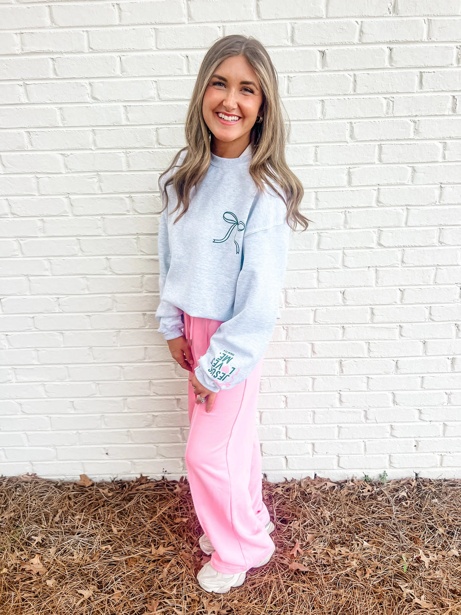 "Jesus Loves Me" Ribbon Sleeve/Pocket Style Pullover Saved by Grace Co.