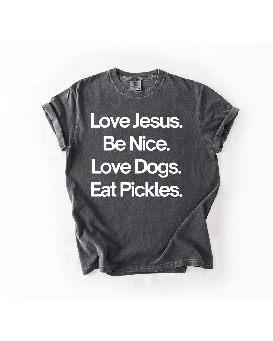 Love Jesus. Be Nice. Love Dogs. Eat Pickles. SBG Co.