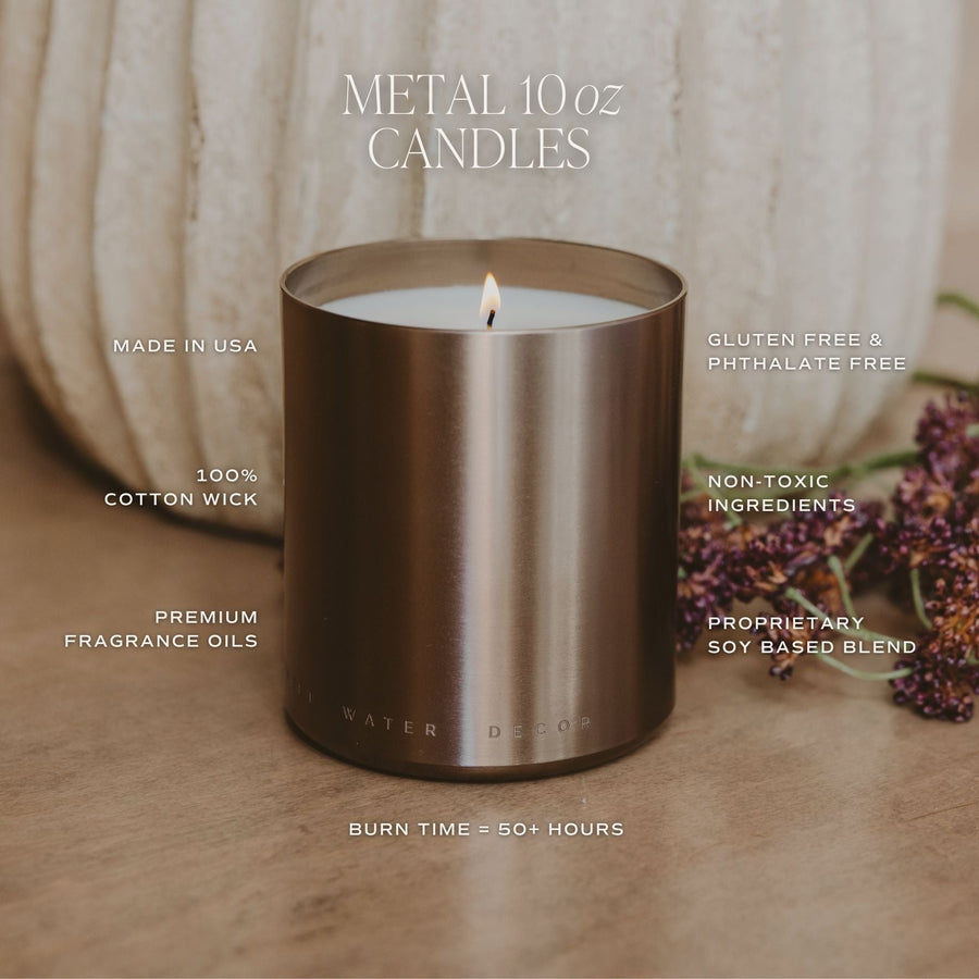 Hello Fall Soy Candle - Bronze Metal Aluminum Jar - 10 oz Sweet Water Decor