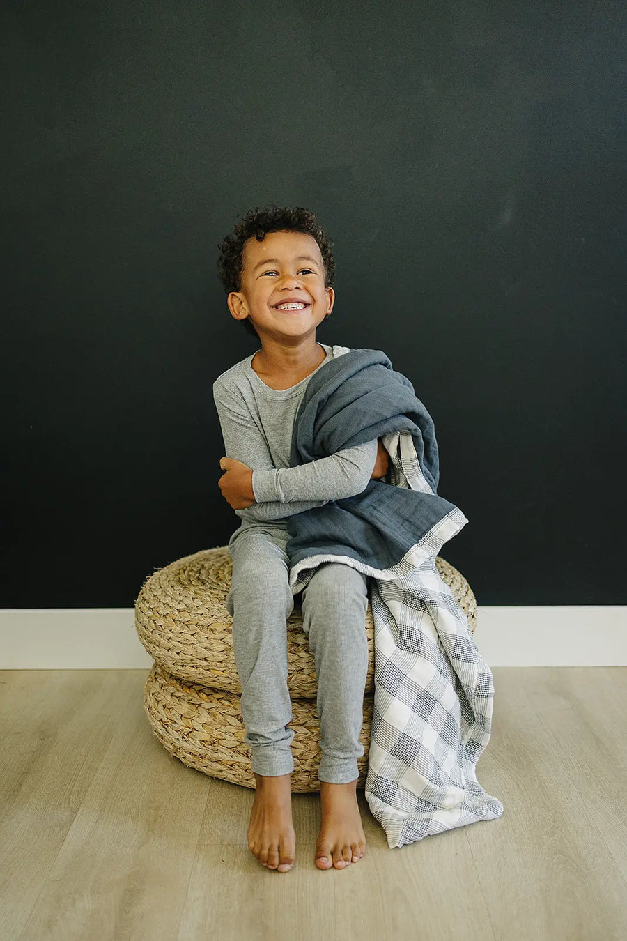Coastal Plaid + Navy Muslin Quilt Mebie Baby