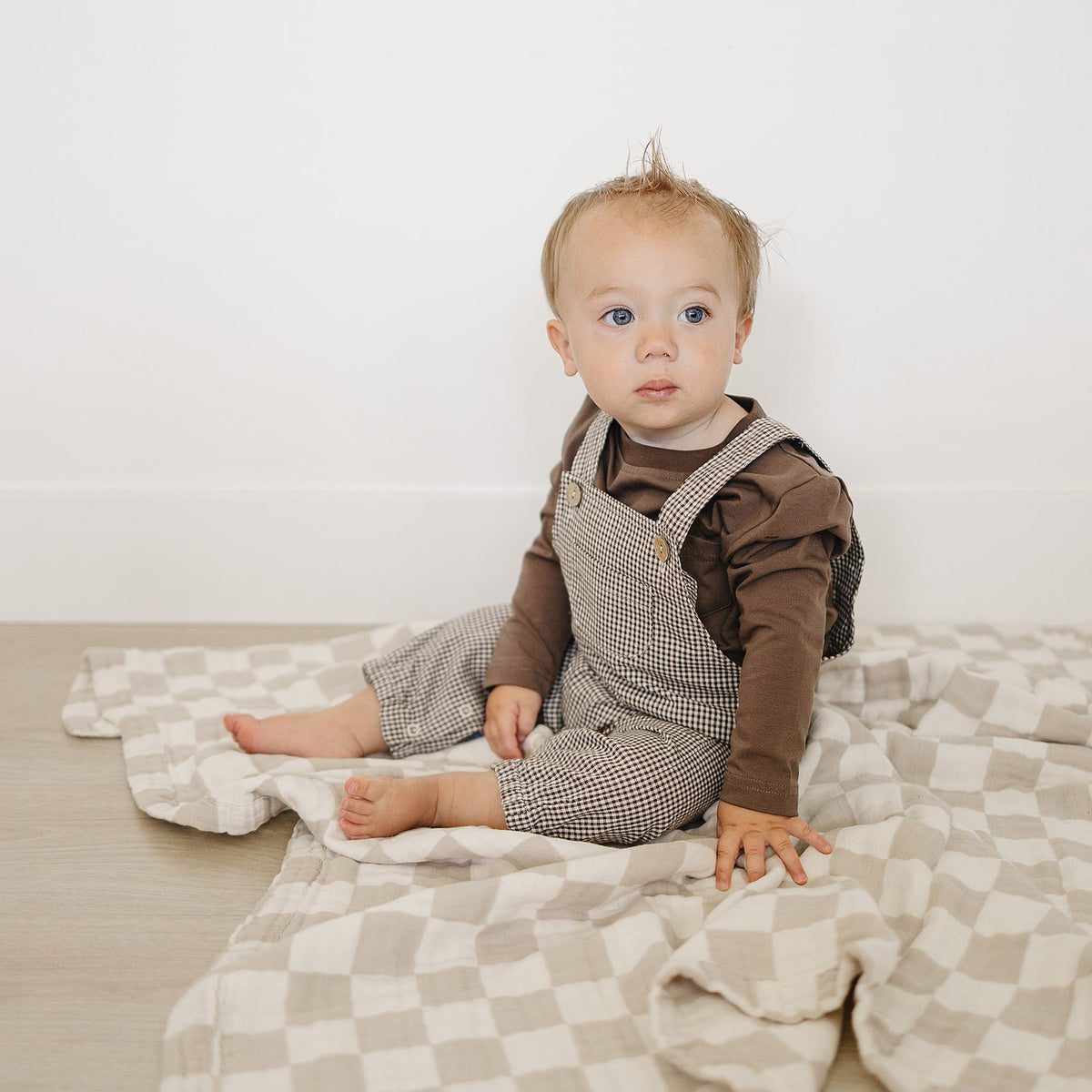 Brown Plaid Overalls Mebie Baby