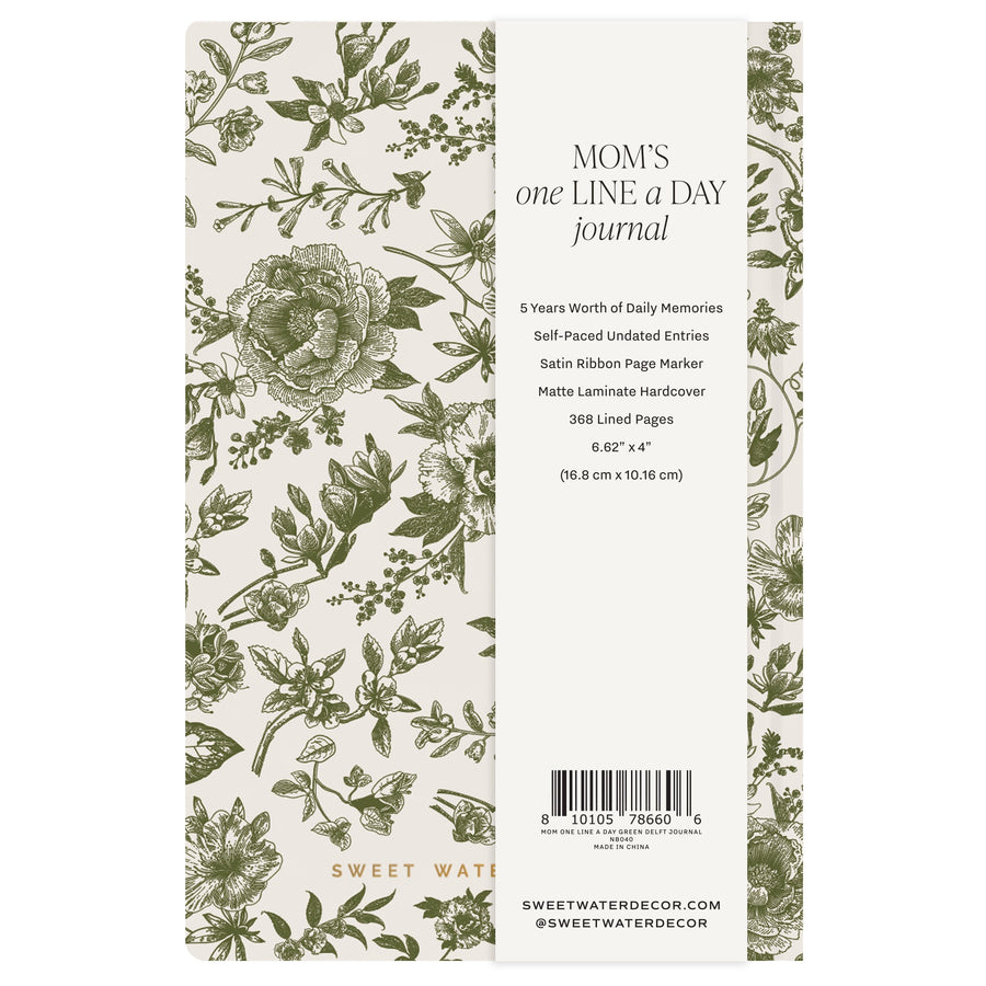 Mom's One Line A Day Green Delft Leather Journal Sweet Water Decor