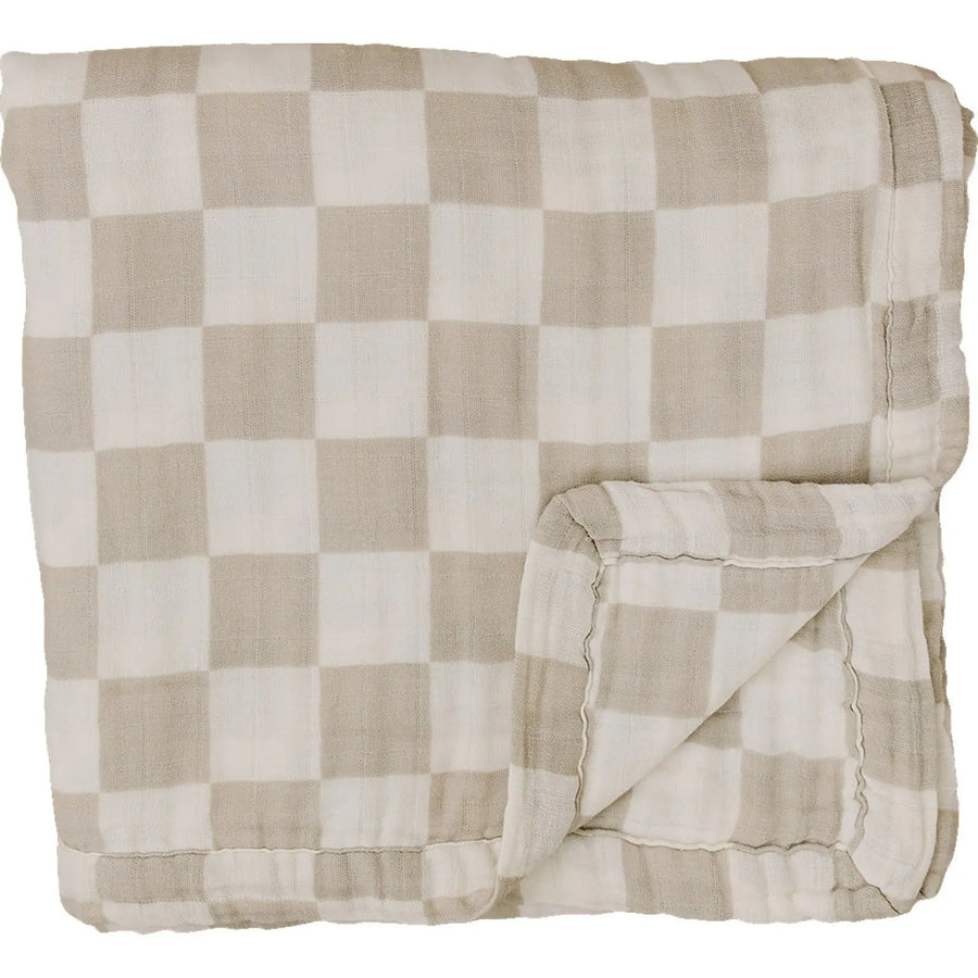 Taupe Checkered Muslin Quilt Mebie Baby