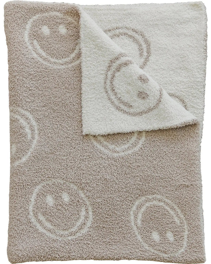 Smiley Taupe Plush Blanket Mebie Baby