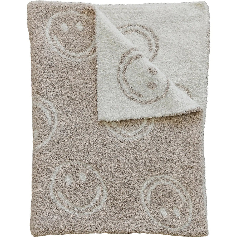 Smiley Taupe Plush Blanket Mebie Baby