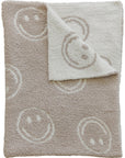 Smiley Taupe Checkered Plush Blanket