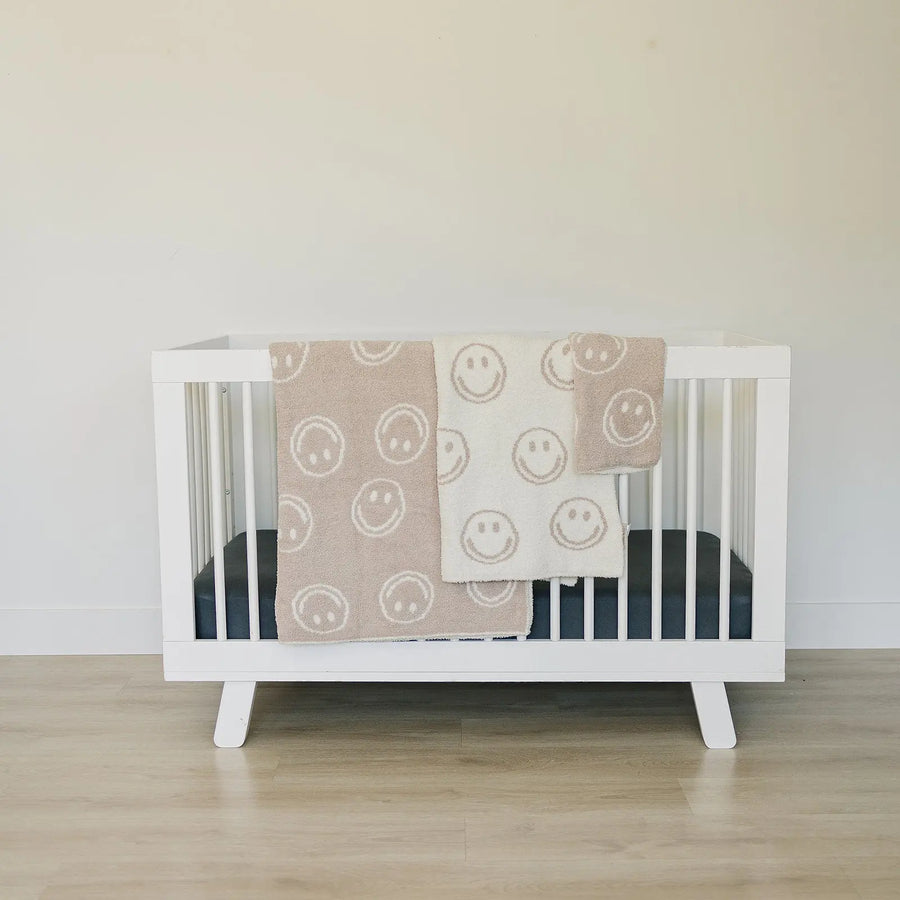 Smiley Taupe Plush Blanket Mebie Baby