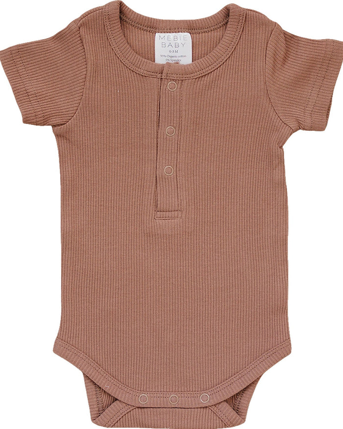 Dusty Rose Organic Cotton Ribbed Snap Bodysuit Mebie Baby