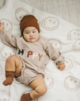 Smiley Taupe Checkered Plush Blanket