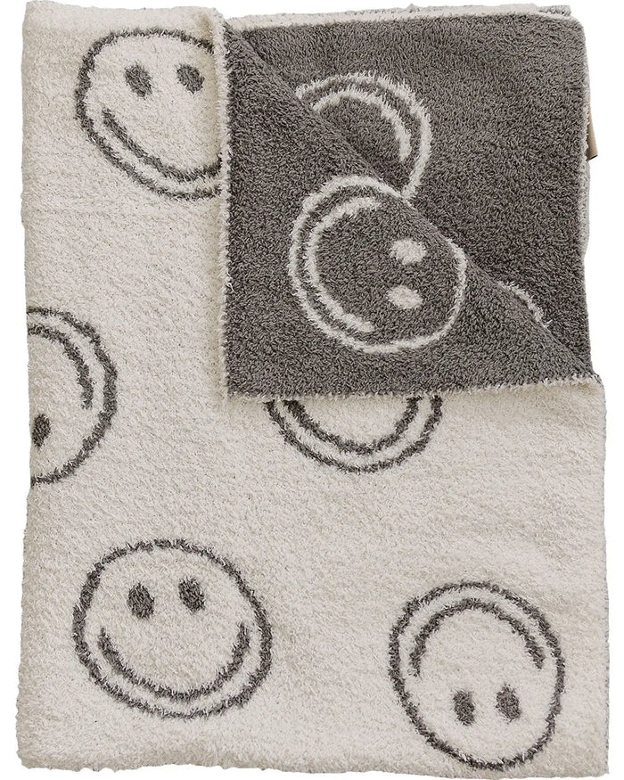 Charcoal Smiley Taupe Plush Blanket Mebie Baby