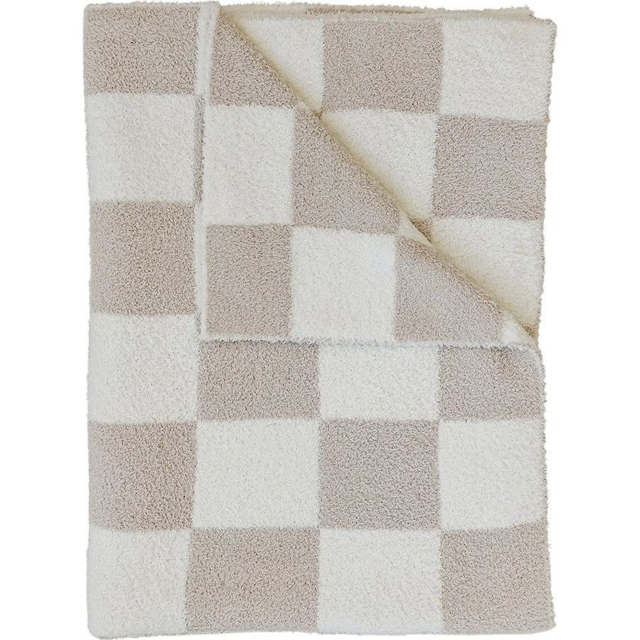 Taupe Checkered Plush Blanket Mebie Baby