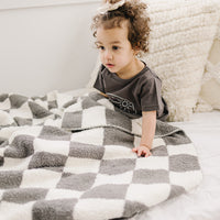 Charcoal Checkered Plush Blanket