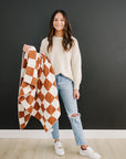 Rust Checkered Plush Blanket