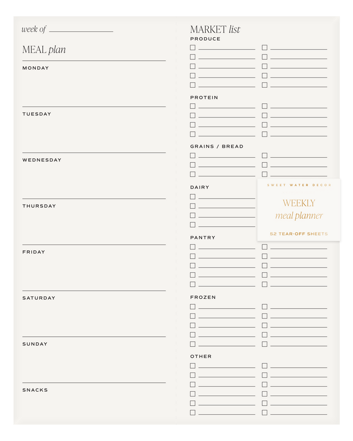 Weekly Meal Planner Notepad Sweet Water Decor