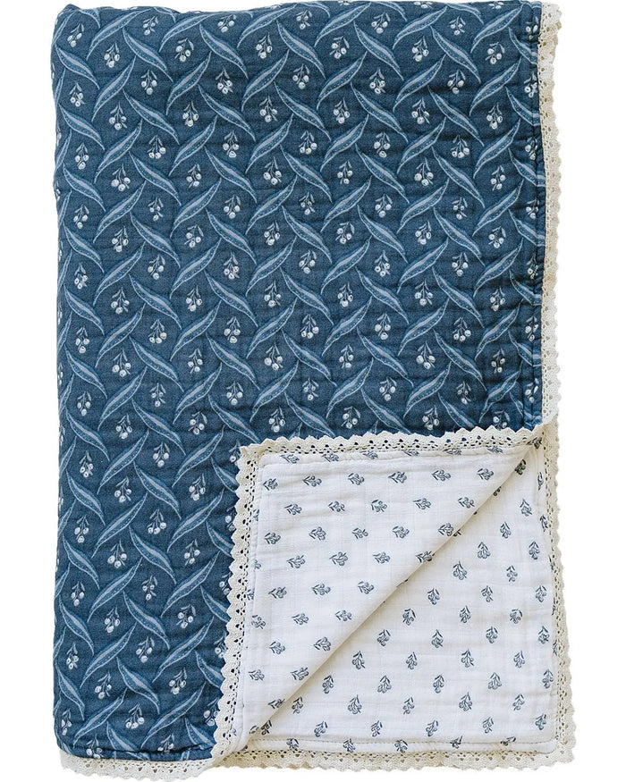 Navy Berry + Cream Berry Lace Twin Muslin Quilt Mebie Baby
