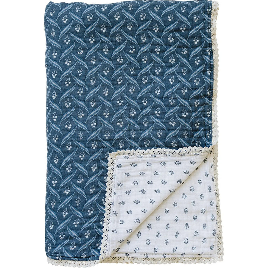 Navy Berry + Cream Berry Lace Twin Muslin Quilt Mebie Baby