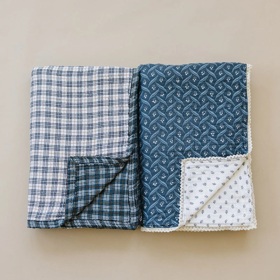 Navy Berry + Cream Berry Lace Twin Muslin Quilt Mebie Baby