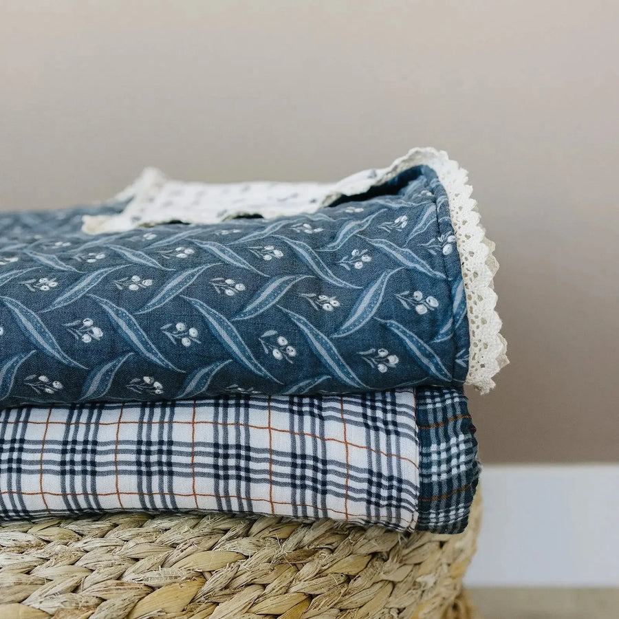 Vintage Plaid + Navy Plaid Twin Muslin Quilt Mebie Baby