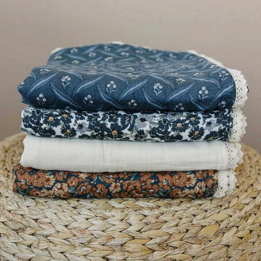 Navy Berry + Cream Berry Lace Muslin Quilt Mebie Baby