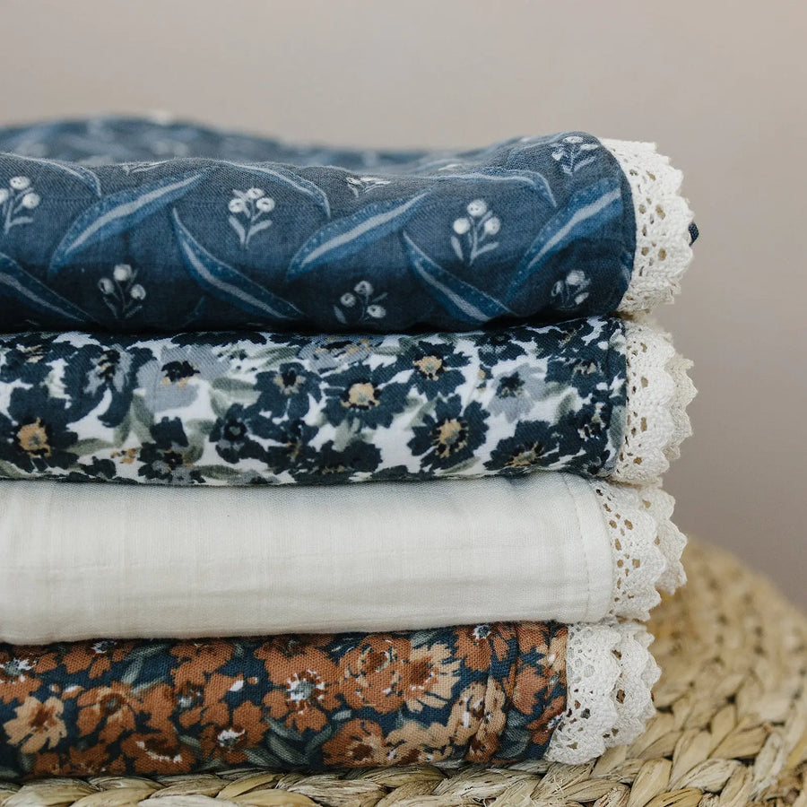 Venetian Floral + Autumn Bloom Lace Muslin Quilt Mebie Baby