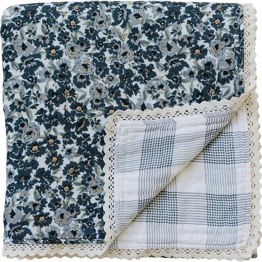 Liberty Floral + Coastal Plaid Lace Muslin Quilt Mebie Baby