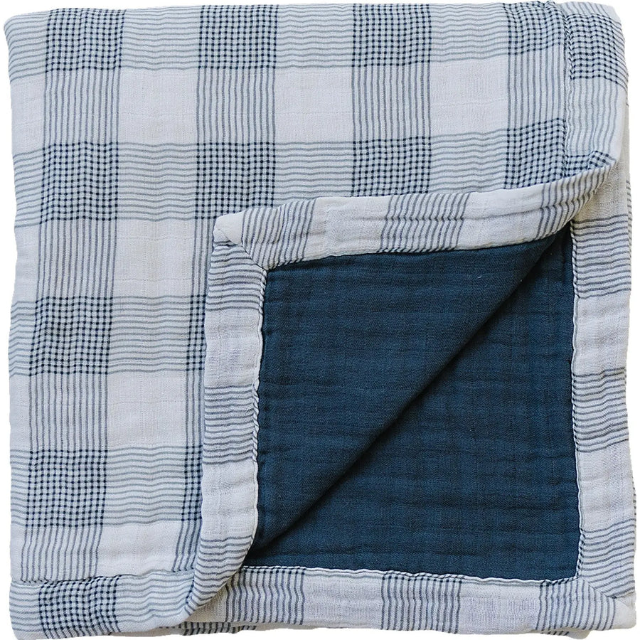 Coastal Plaid + Navy Muslin Quilt Mebie Baby