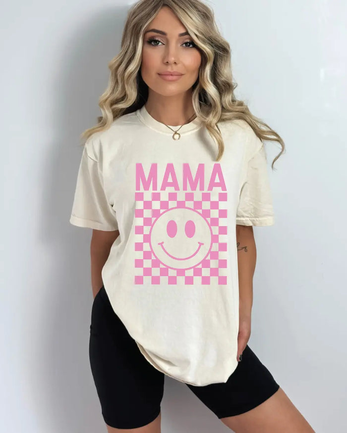 Mama - Pink Checkered Tee Saved by Grace Co.