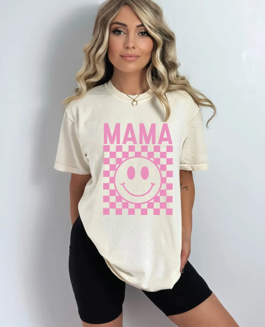 Mama - Pink Checkered Tee Saved by Grace Co.
