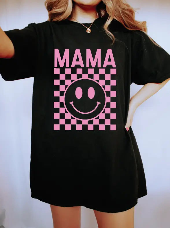 Mama - Pink Checkered Tee Saved by Grace Co.