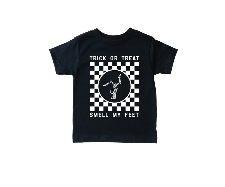 Trick or Treat, Smell My Feet Checkered Kids Tee Saved by Grace Co.