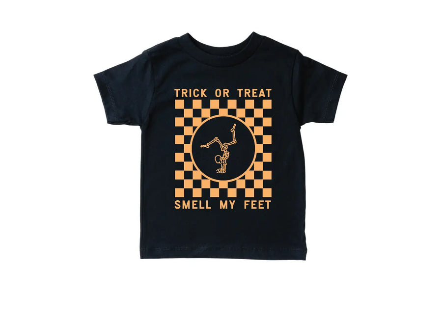Trick or Treat, Smell My Feet Checkered Kids Tee Saved by Grace Co.