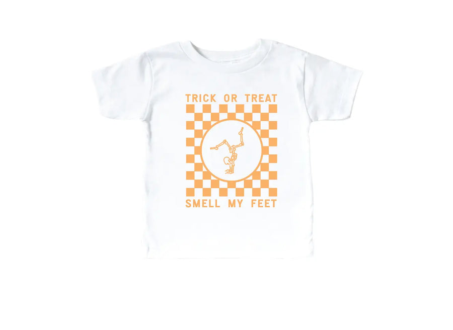 Trick or Treat, Smell My Feet Checkered Kids Tee Saved by Grace Co.
