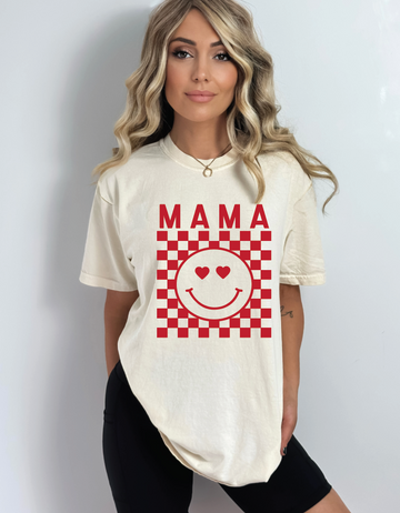 Mama Heart Eye Checkered Tee