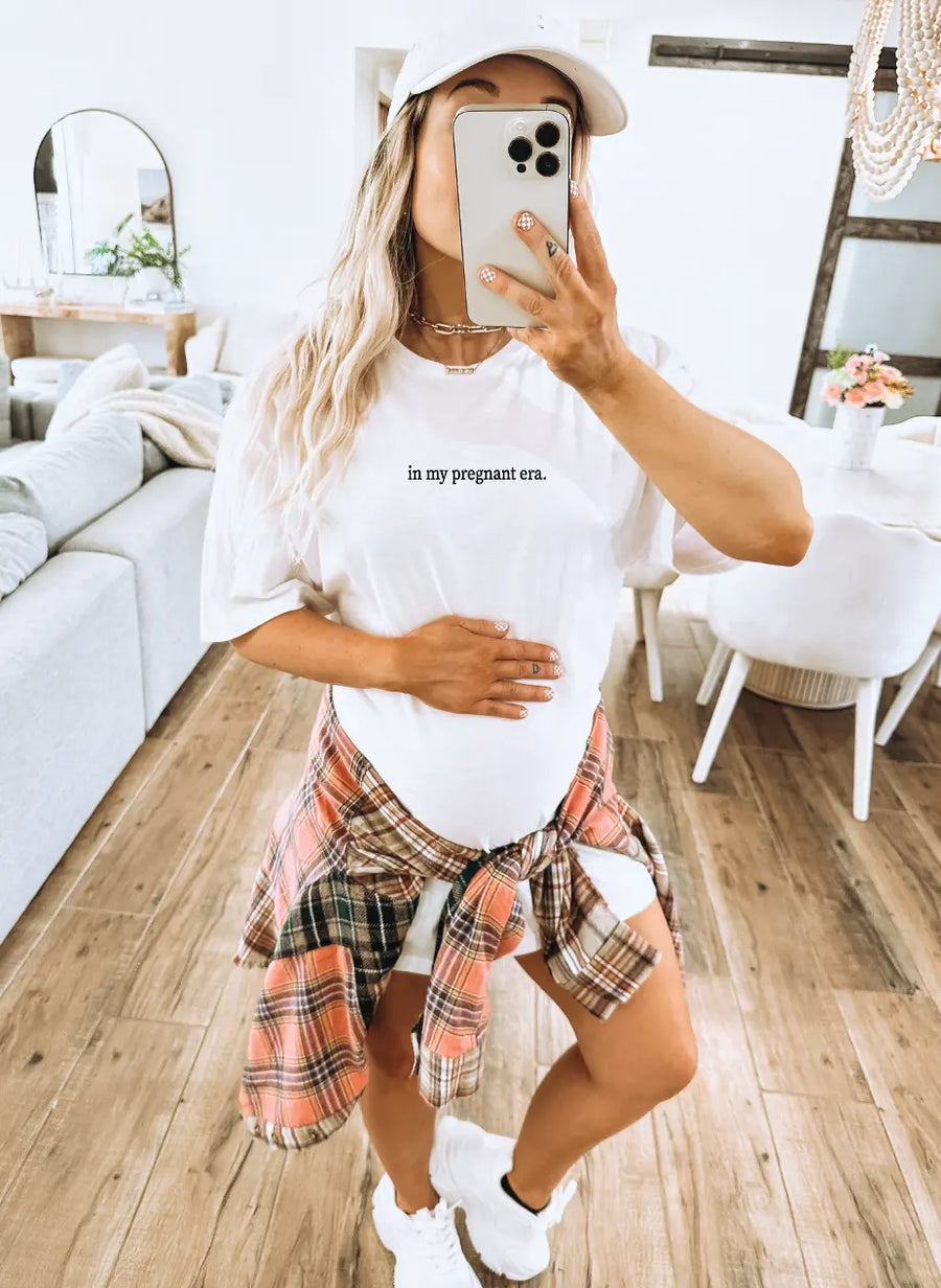 In my pregnant era minimal tee Saved by Grace Co.