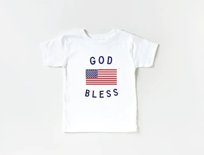 Classic God Bless the USA 4th of July Kids Graphic Tee Saved by Grace Co.