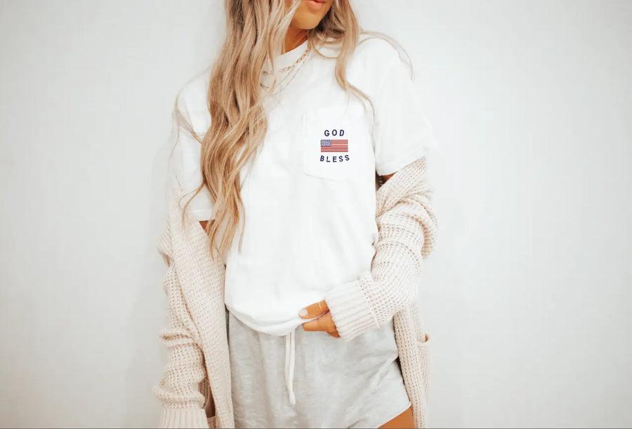 God Bless America Real Pocket Unisex Tee Saved by Grace Co.