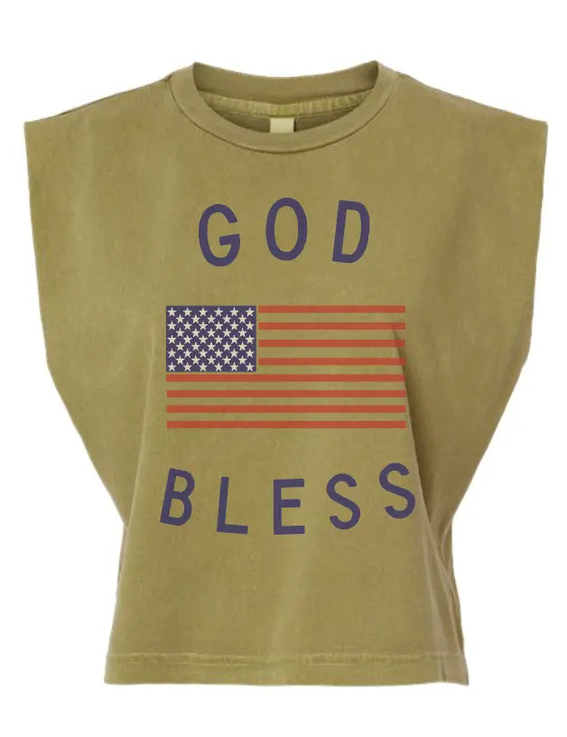 God Bless America Vintage Faded Muscle Tank Saved by Grace Co.