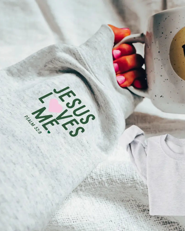 "Jesus Loves Me" Ribbon Sleeve/Pocket Style Pullover Saved by Grace Co.