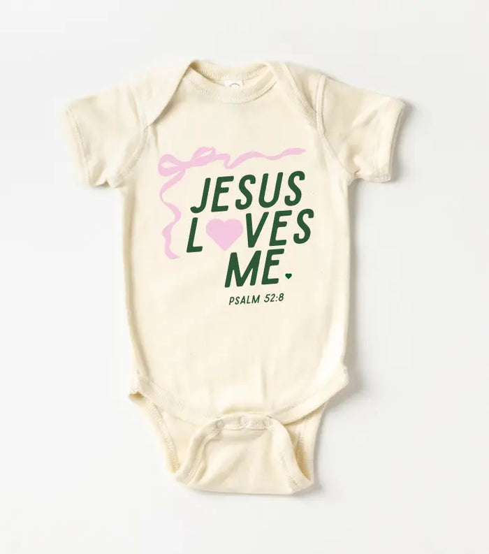 "Jesus Loves Me" Ribbon Onesie Saved by Grace Co.