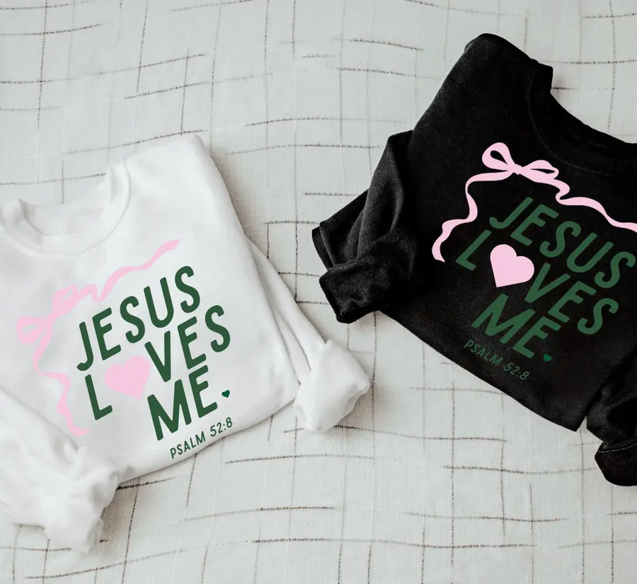 "Jesus Loves Me" Ribbon Sweatshirt- Adult Saved by Grace Co.