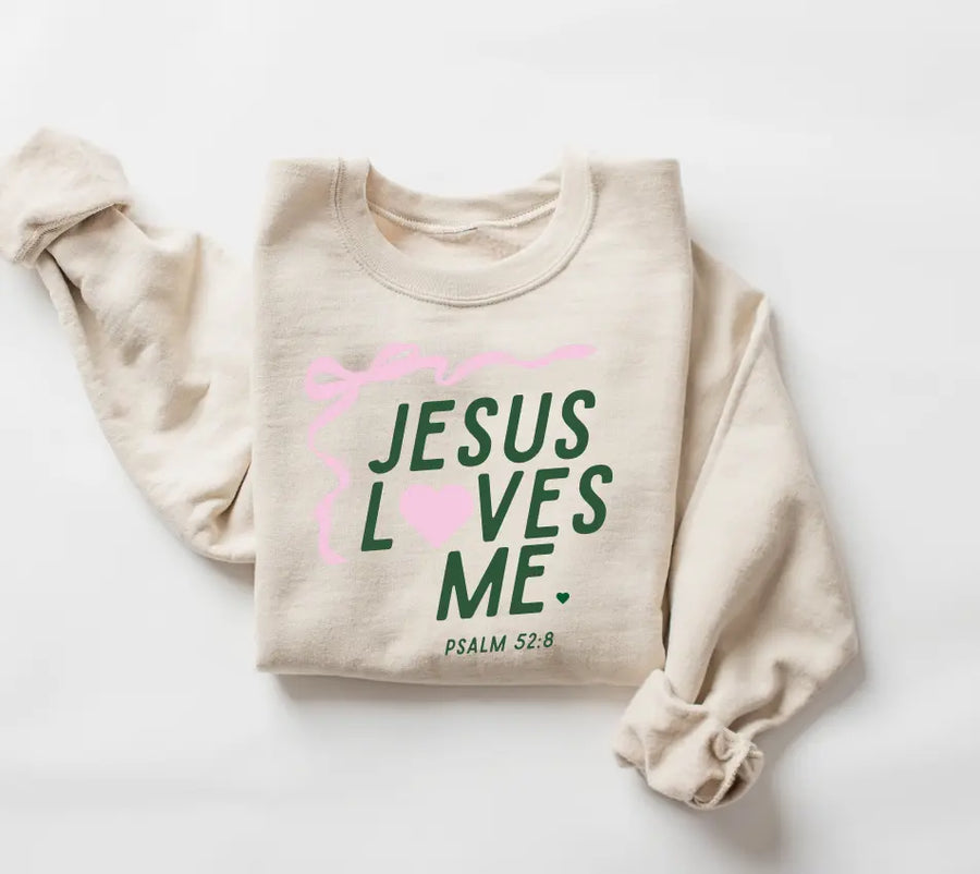 "Jesus Loves Me" Ribbon Sweatshirt- Adult Saved by Grace Co.