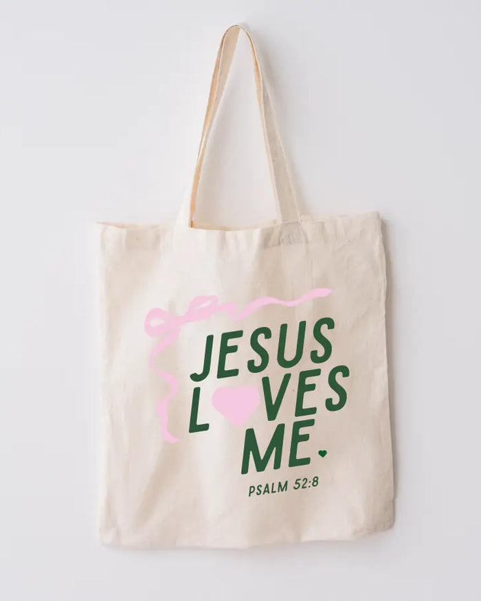 "Jesus Loves Me" Ribbon Market Tote Saved by Grace Co.